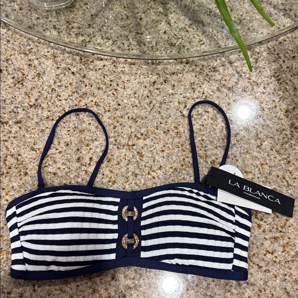La Blanca Women's Bandeau Bikini Swimsuit Top Indigo Set Sail Blue White 4 NWT - Picture 2 of 11